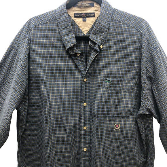 Tommy Hilfiger Shirt Mens XL Blue Yellow Plaid Button Down Crest Pocket Classic - Picture 2 of 7
